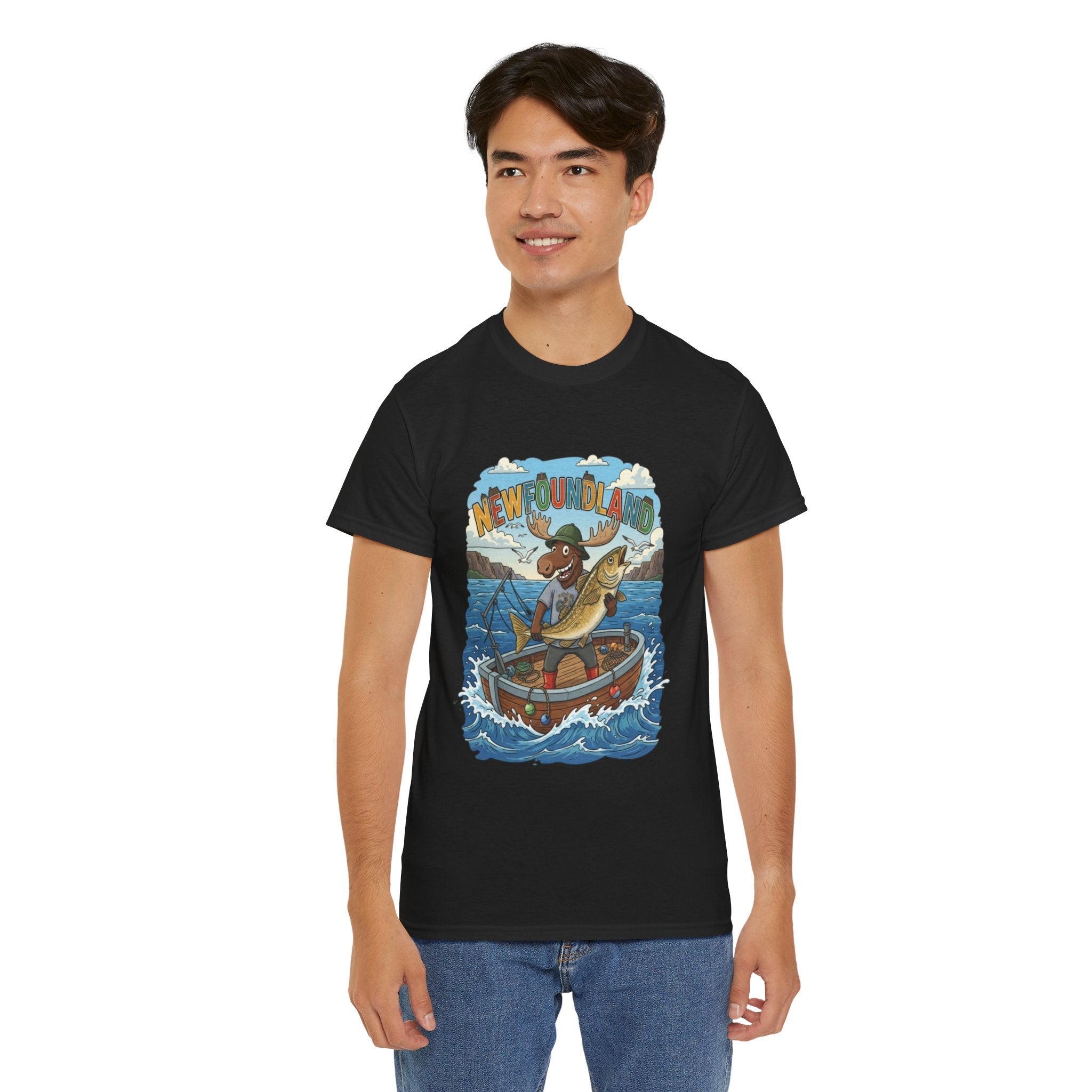 Newfoundland Fishing Moose Tee – Unisex Graphic ShirtEmber Spirit Apparel