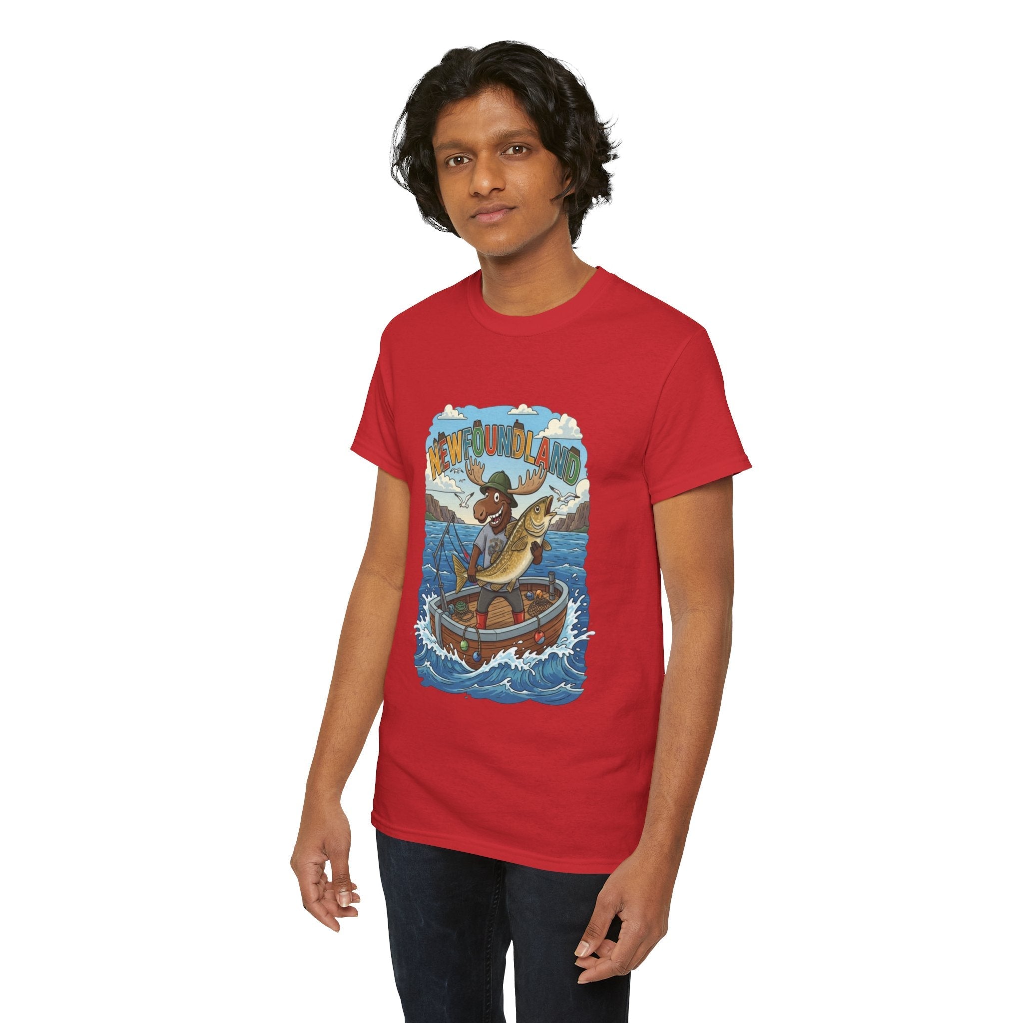 Newfoundland Fishing Moose Tee – Unisex Graphic ShirtEmber Spirit Apparel