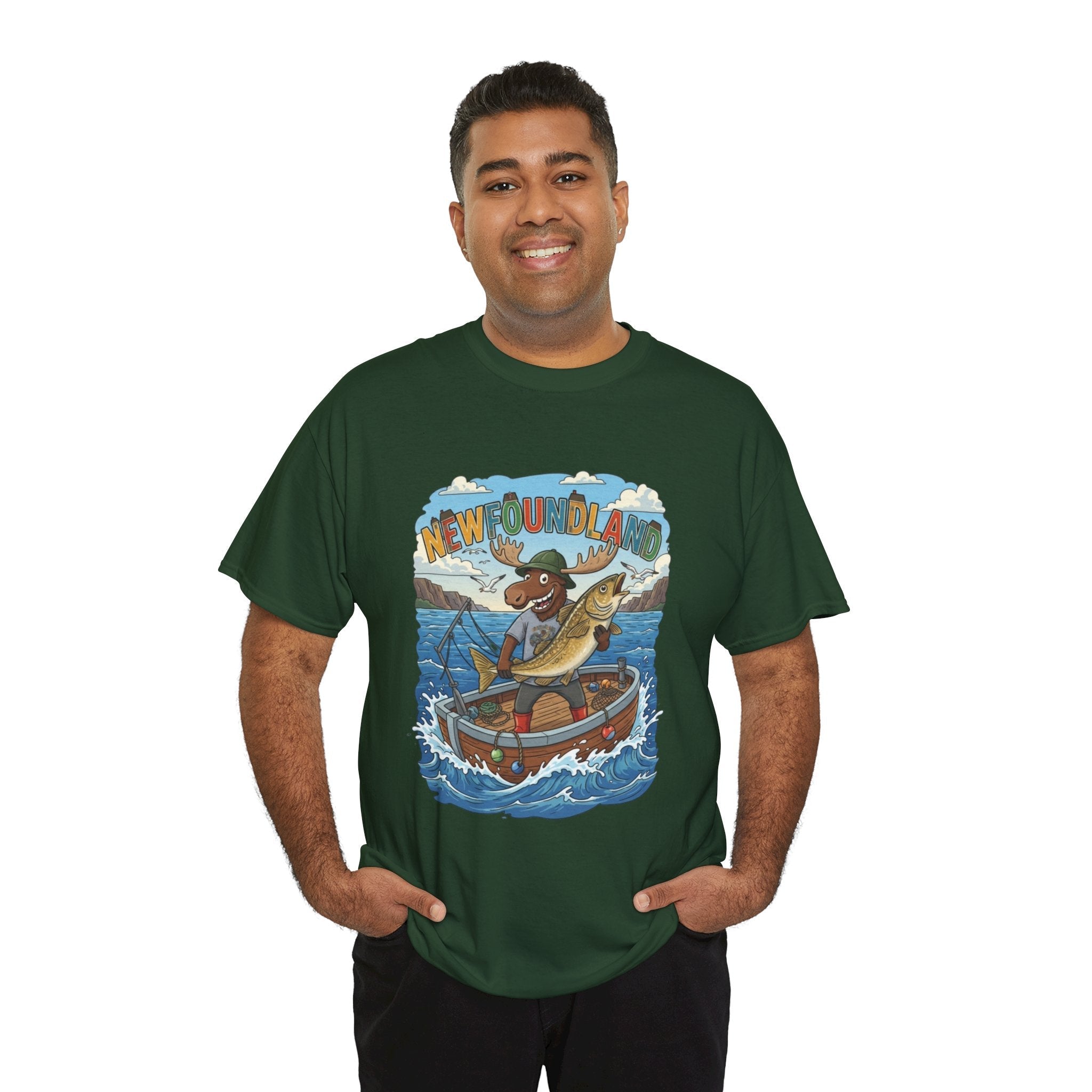 Newfoundland Fishing Moose Tee – Unisex Graphic ShirtEmber Spirit Apparel