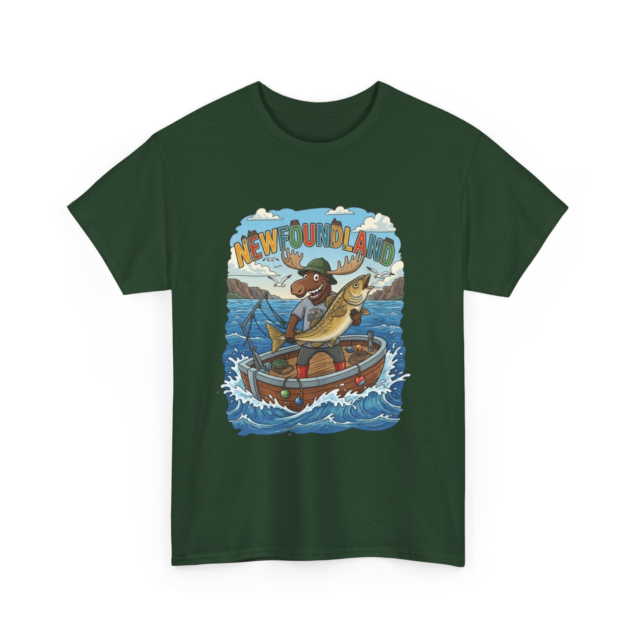Newfoundland Fishing Moose Tee – Unisex Graphic ShirtEmber Spirit Apparel
