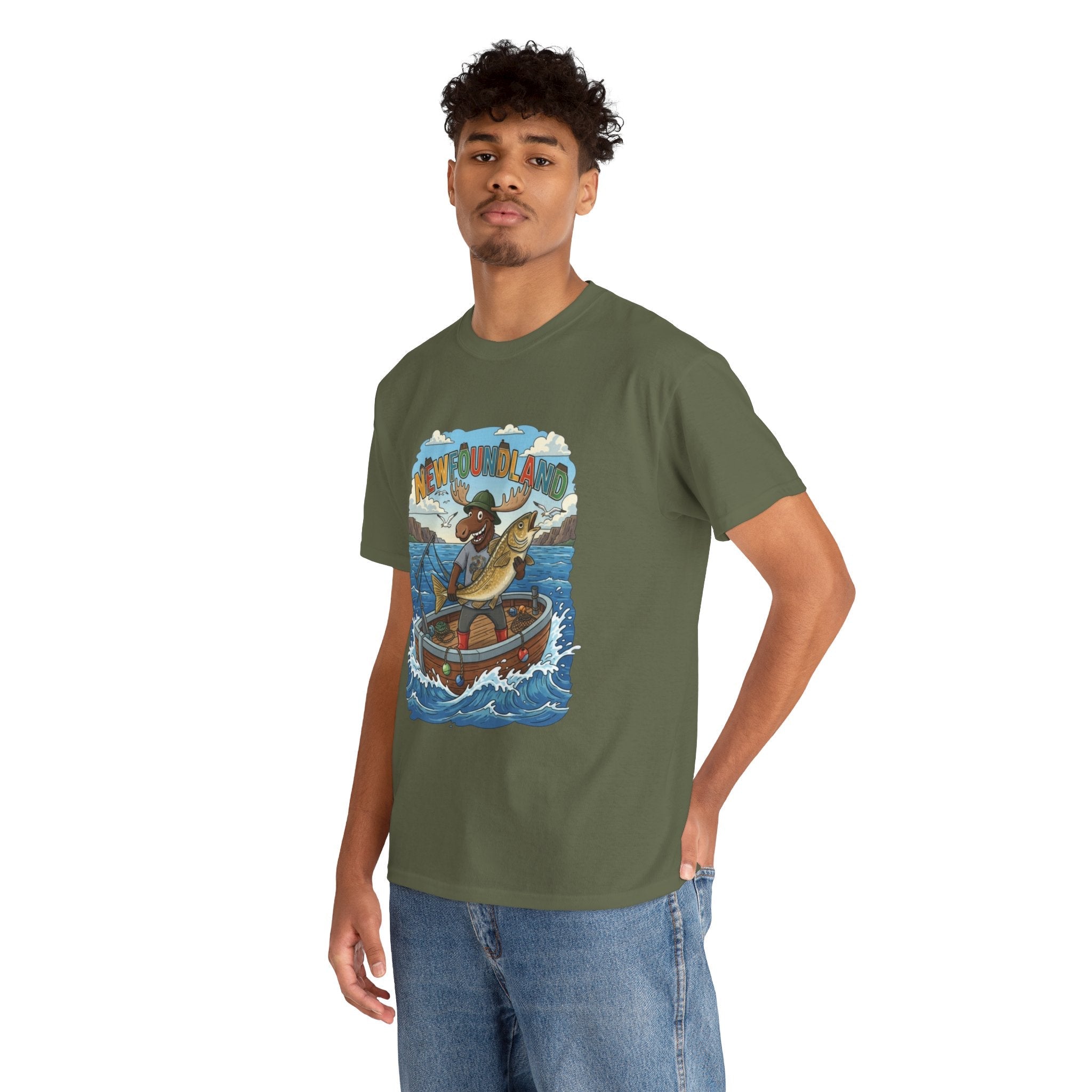 Newfoundland Fishing Moose Tee – Unisex Graphic ShirtEmber Spirit Apparel