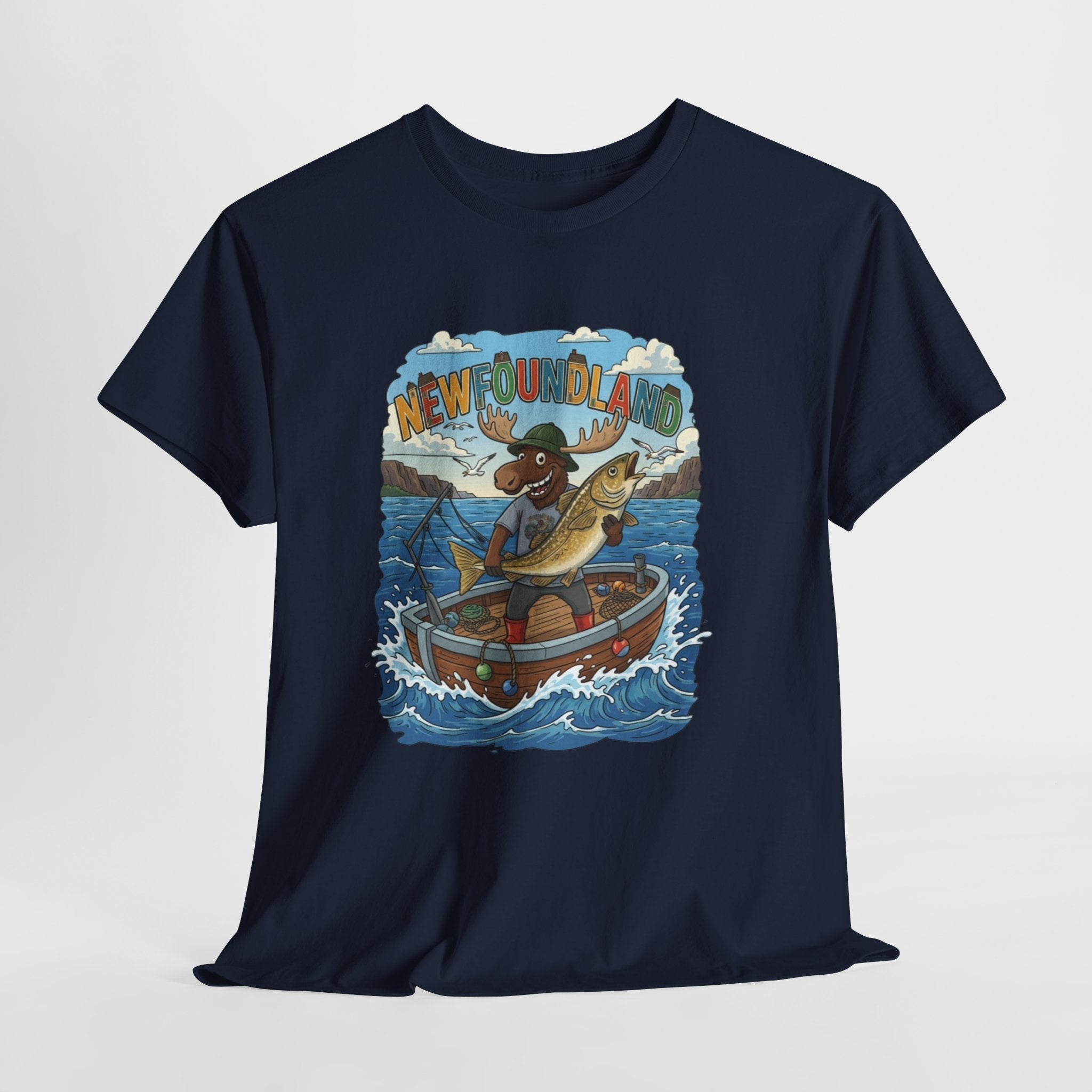 Newfoundland Fishing Moose Tee – Unisex Graphic ShirtEmber Spirit Apparel