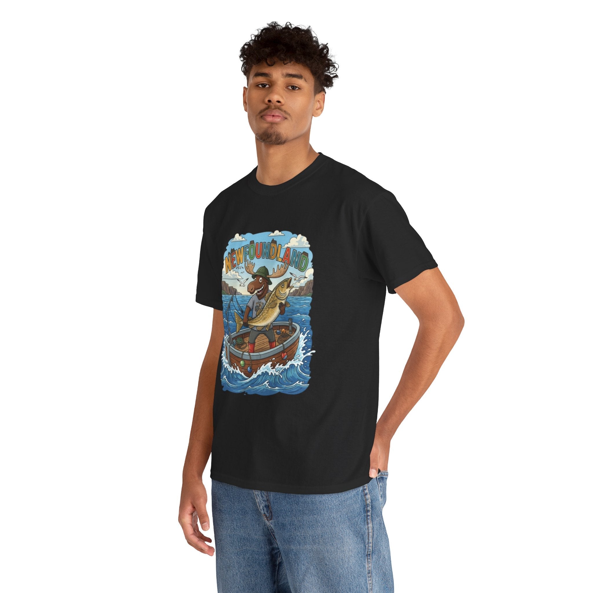 Newfoundland Fishing Moose Tee – Unisex Graphic ShirtEmber Spirit Apparel