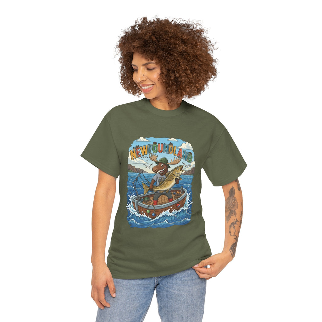 Newfoundland Fishing Moose Tee – Unisex Graphic ShirtEmber Spirit Apparel