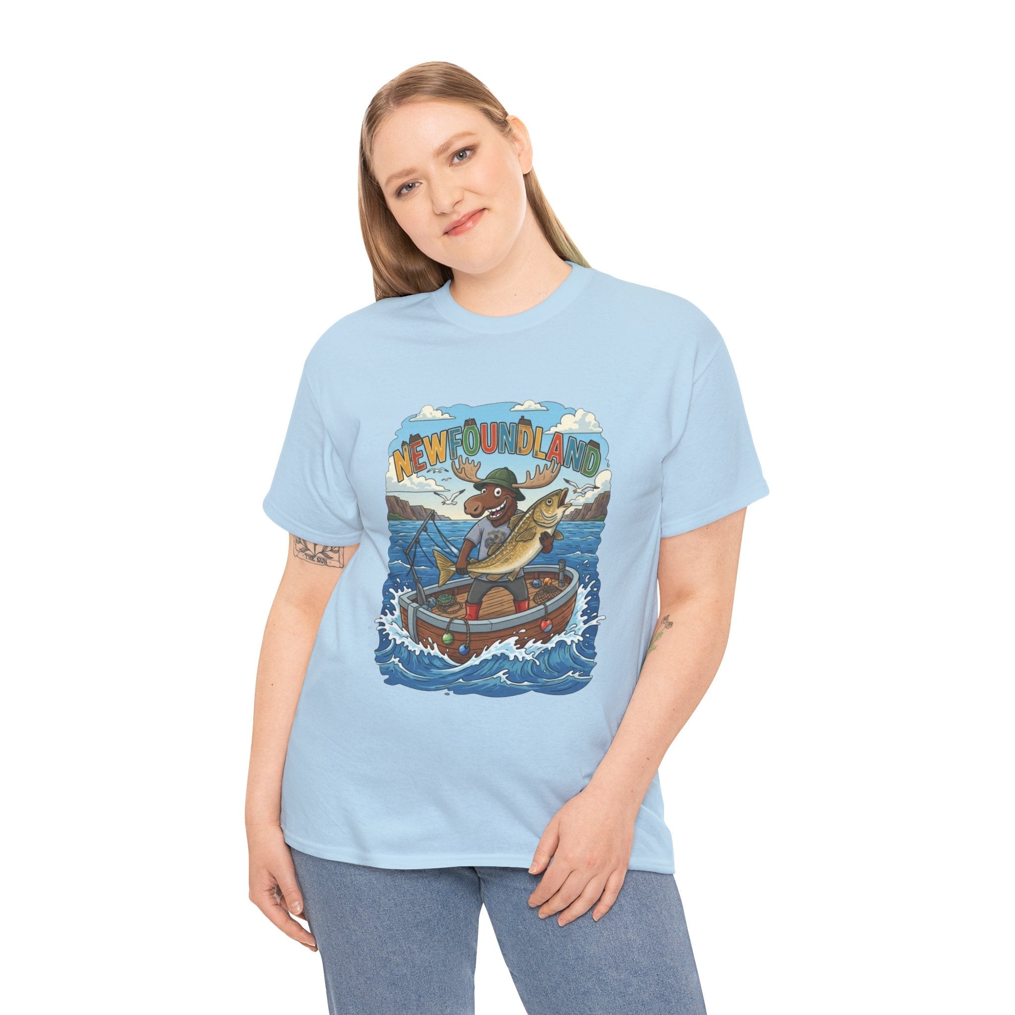 Newfoundland Fishing Moose Tee – Unisex Graphic ShirtEmber Spirit Apparel