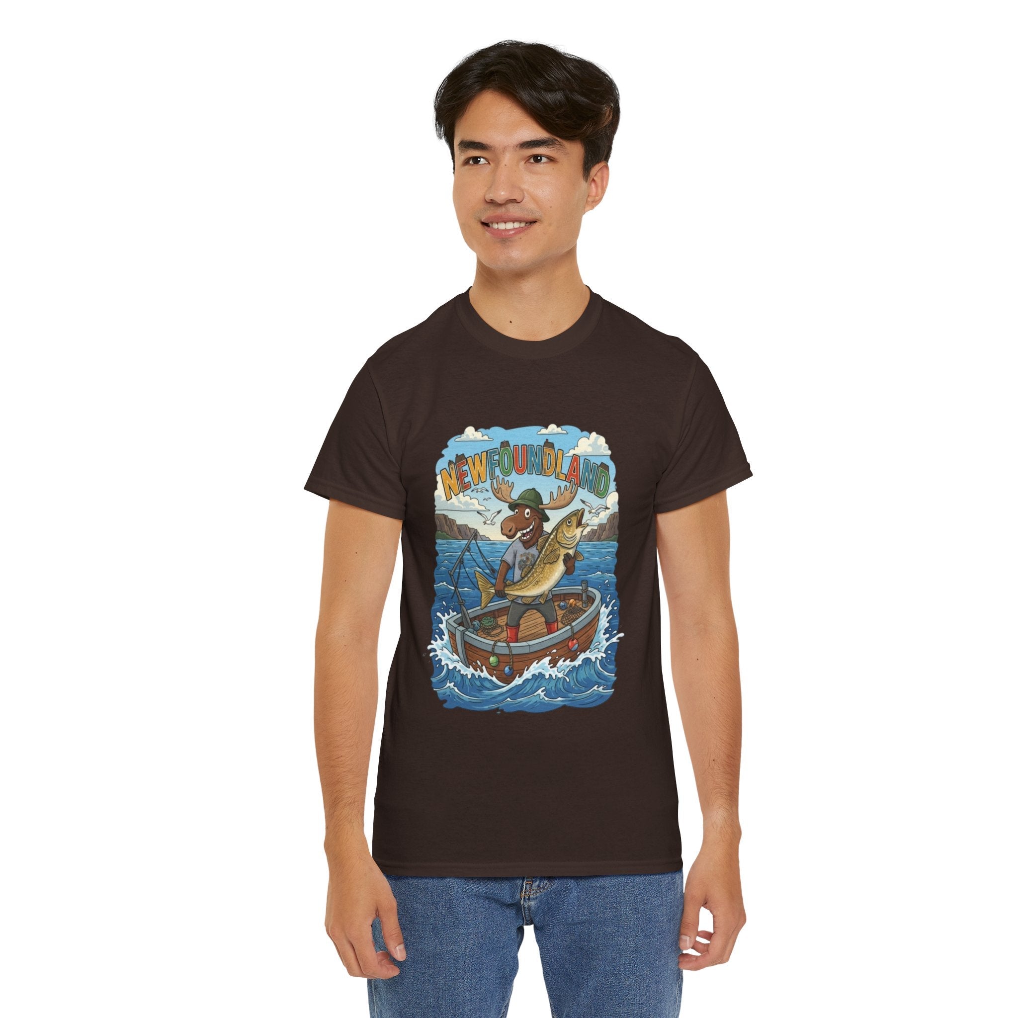 Newfoundland Fishing Moose Tee – Unisex Graphic ShirtEmber Spirit Apparel