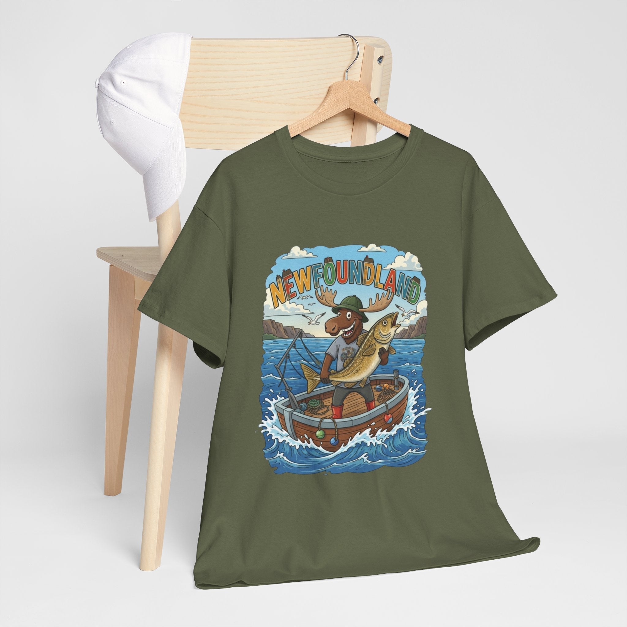 Newfoundland Fishing Moose Tee – Unisex Graphic ShirtEmber Spirit Apparel