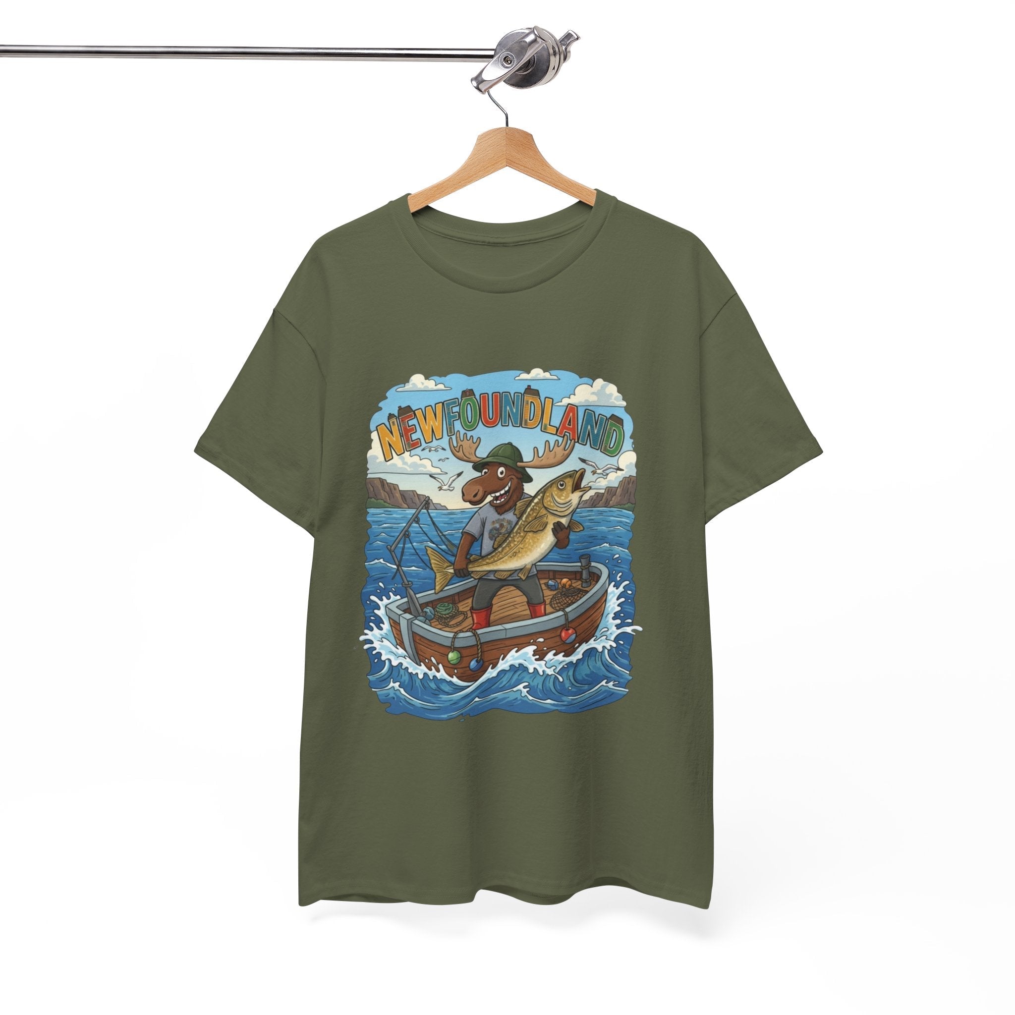 Newfoundland Fishing Moose Tee – Unisex Graphic ShirtEmber Spirit Apparel