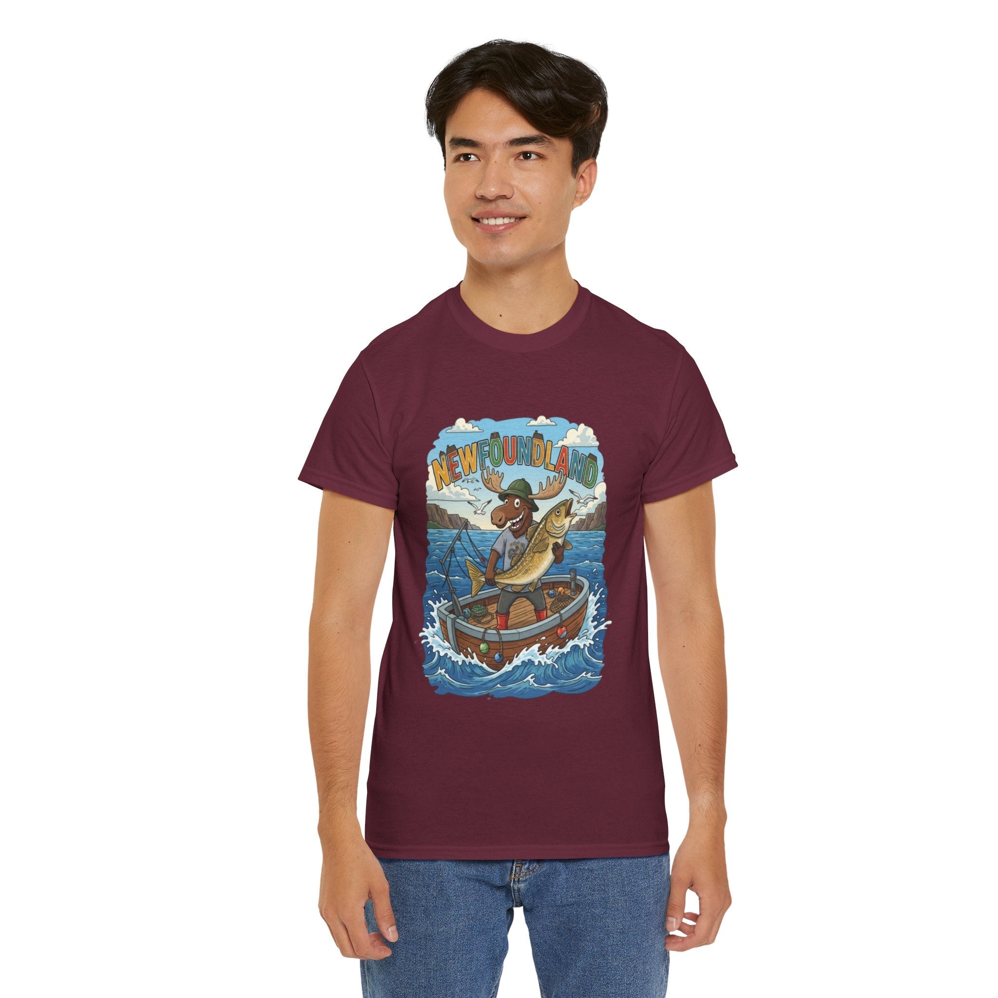 Newfoundland Fishing Moose Tee – Unisex Graphic ShirtEmber Spirit Apparel