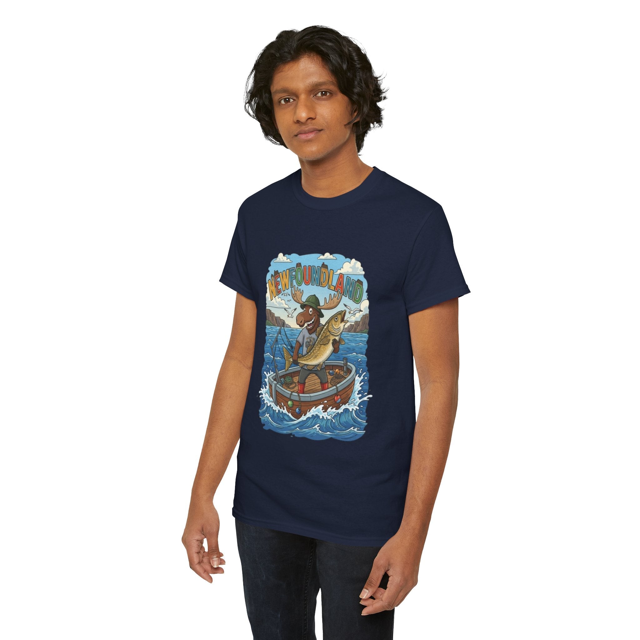 Newfoundland Fishing Moose Tee – Unisex Graphic ShirtEmber Spirit Apparel