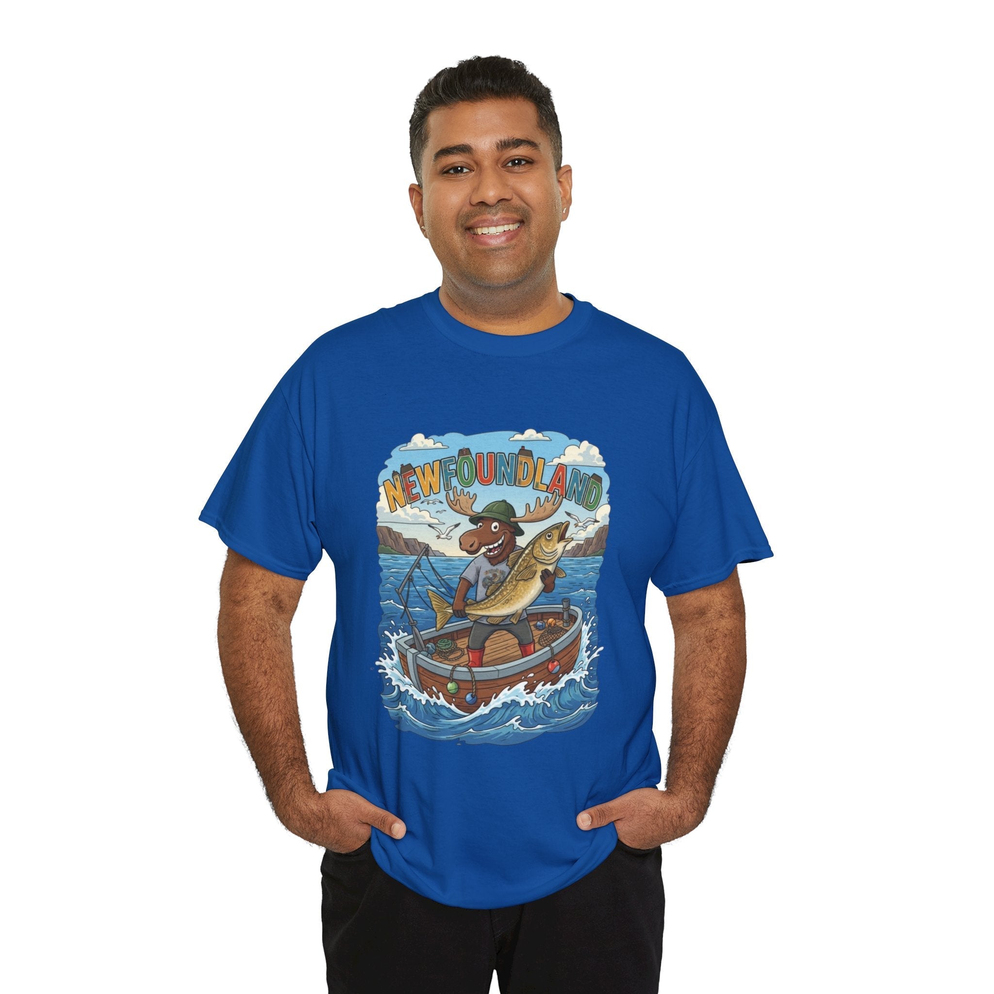 Newfoundland Fishing Moose Tee – Unisex Graphic ShirtEmber Spirit Apparel