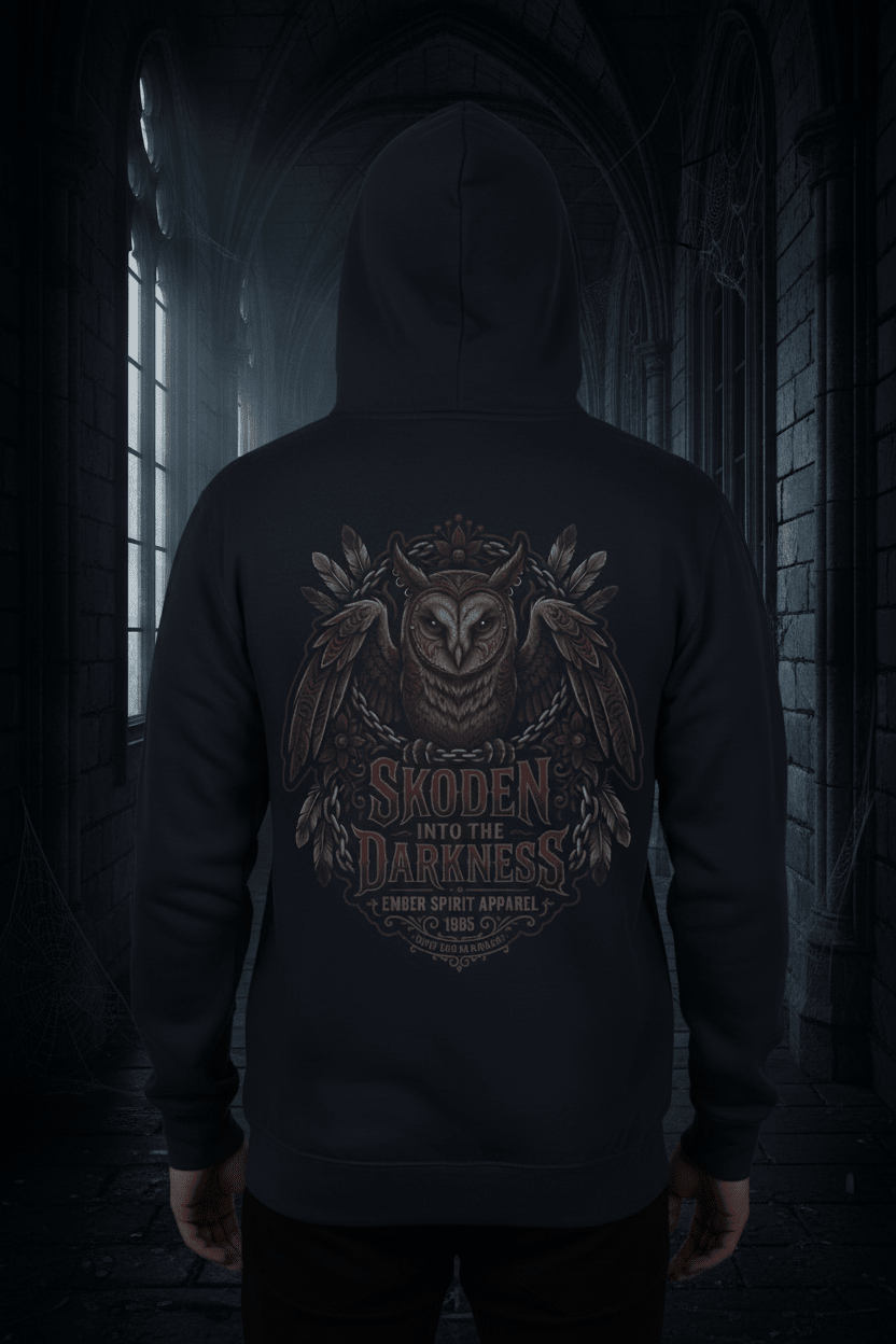 Owl College Hoodie – “Skoken Into The Darkness” Gothic School Spirit SweatshirtEmber Spirit Apparel
