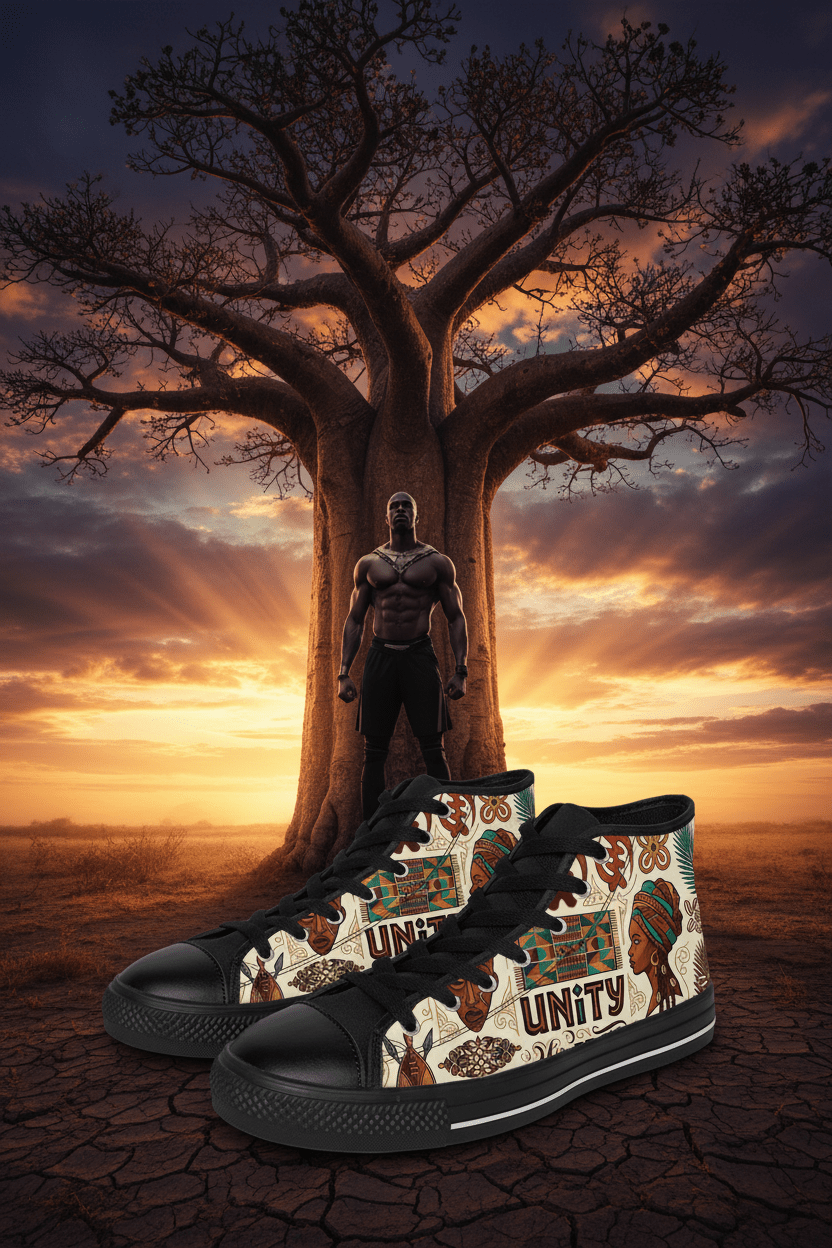 Pan African Sneakers — Kente & Adinkra Heritage Men's High - TopEmber Spirit Apparel