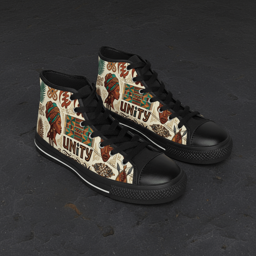 Pan African Sneakers — Kente & Adinkra Heritage Men's High - TopEmber Spirit Apparel