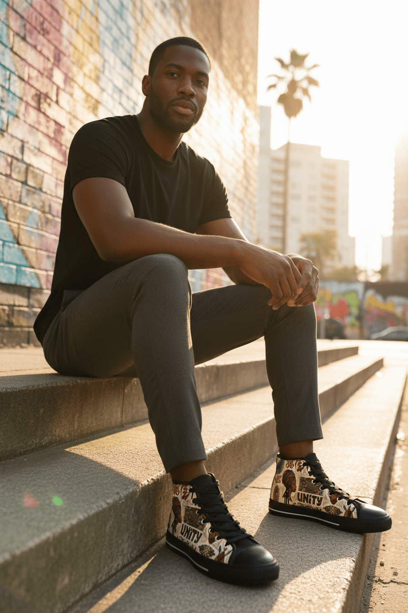 Pan African Sneakers — Kente & Adinkra Heritage Men's High - TopEmber Spirit Apparel