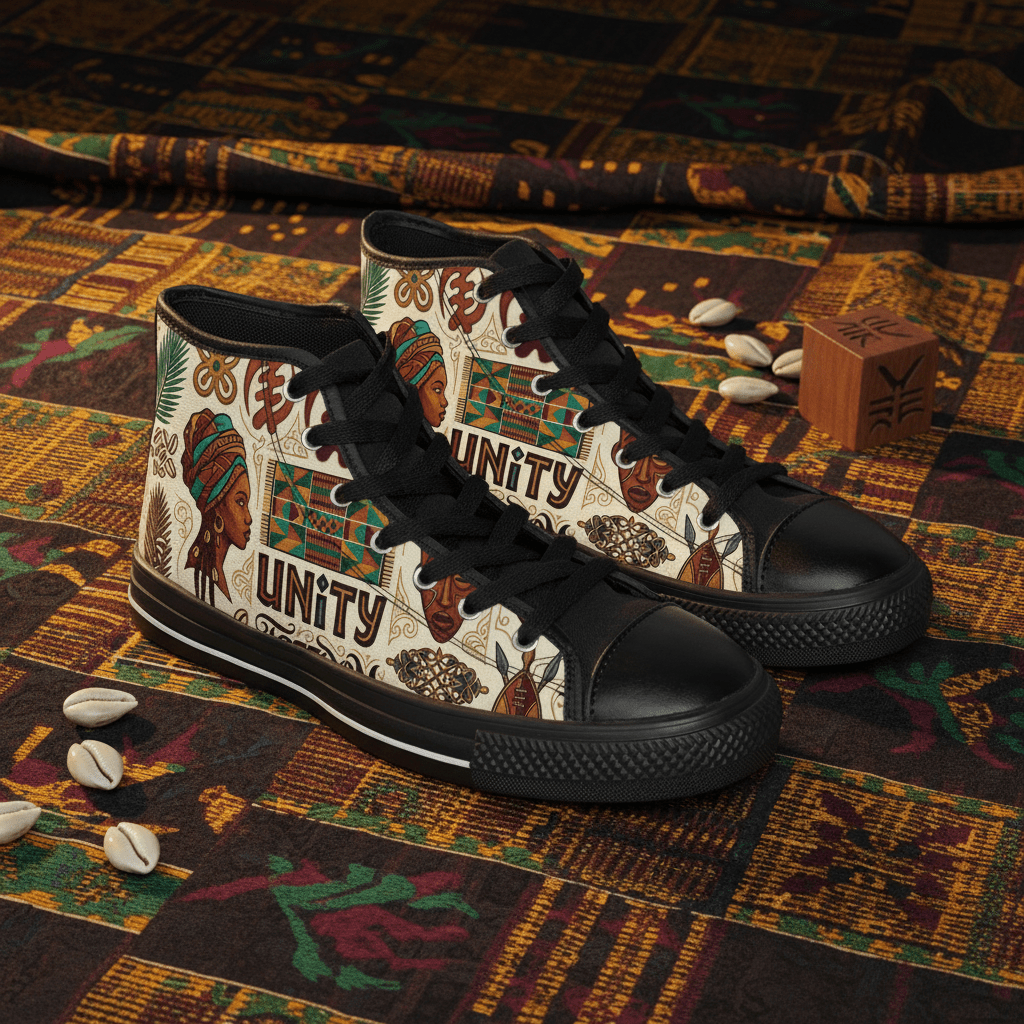 Pan African Sneakers — Kente & Adinkra Heritage Men's High - TopEmber Spirit Apparel