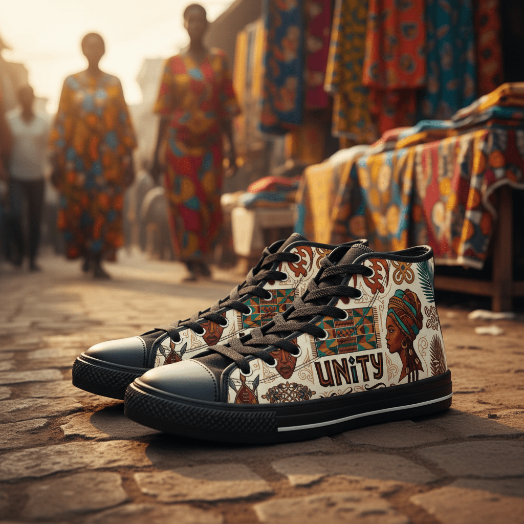 Pan African Sneakers — Kente & Adinkra Heritage Men's High - TopEmber Spirit Apparel