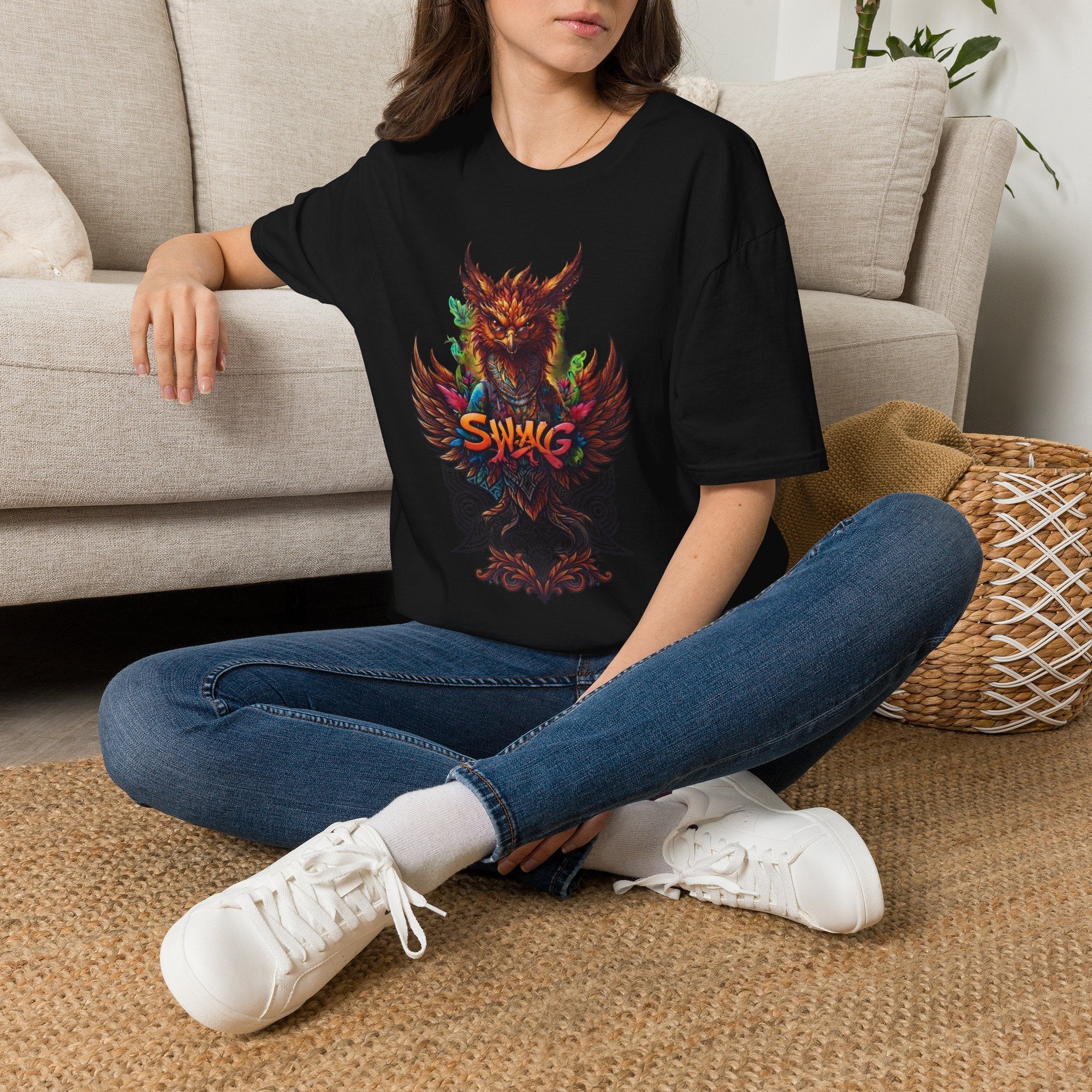 Phoenix Mythic Graphic Tee — Colorful Fantasy Bird Design with “SWAG” TextEmber Spirit Apparel
