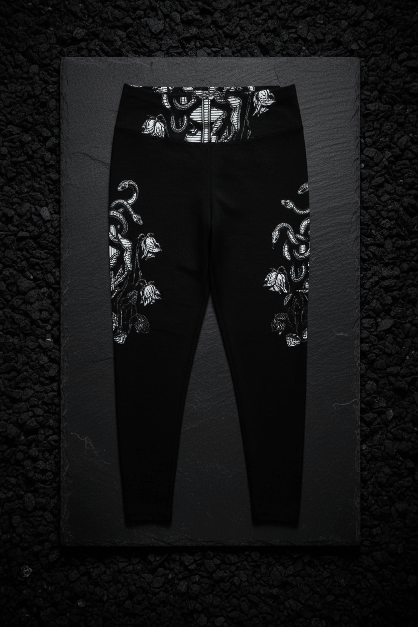 Plus Size Medusa Leggings — Gothic Black & White All - Over Print.Ember Spirit Apparel