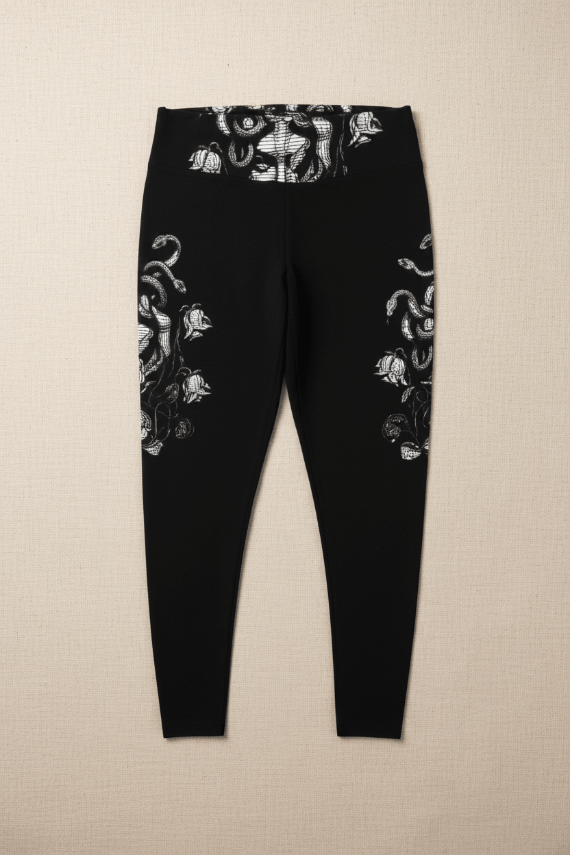 Plus Size Medusa Leggings — Gothic Black & White All - Over Print.Ember Spirit Apparel