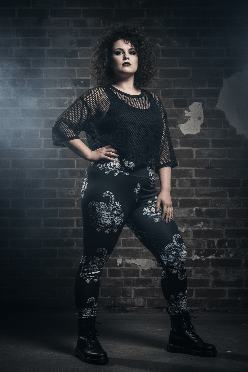 Plus Size Medusa Leggings — Gothic Black & White All - Over Print.Ember Spirit Apparel