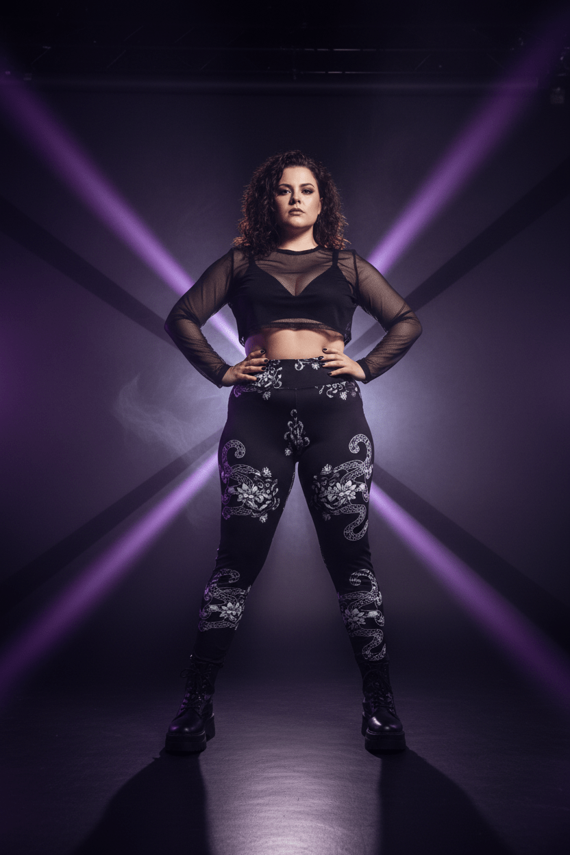 Plus Size Medusa Leggings — Gothic Black & White All - Over Print.Ember Spirit Apparel