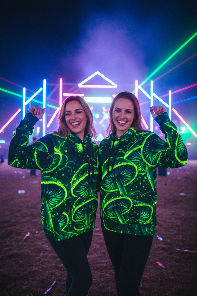 Psychedelic Neon Mushroom Athletic HoodieEmber Spirit Apparel