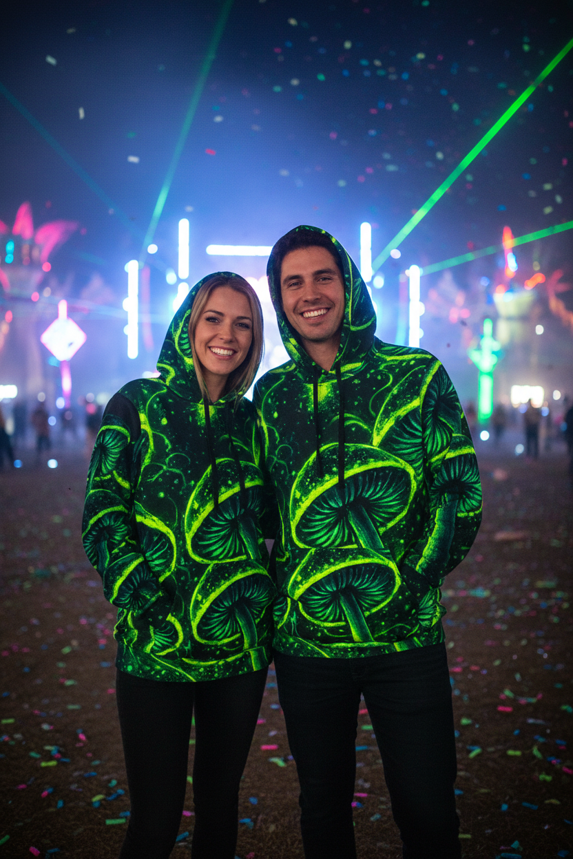 Psychedelic Neon Mushroom Athletic HoodieEmber Spirit Apparel