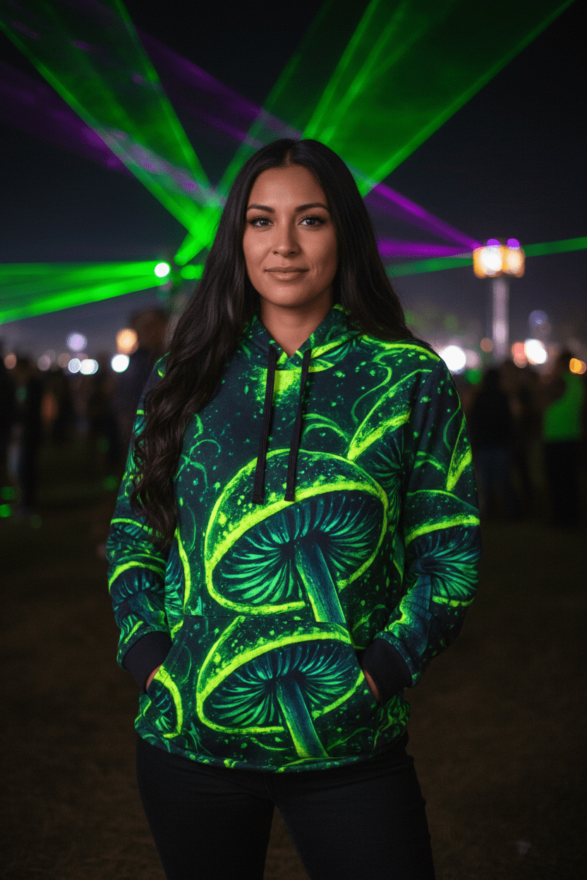 Psychedelic Neon Mushroom Athletic HoodieEmber Spirit Apparel