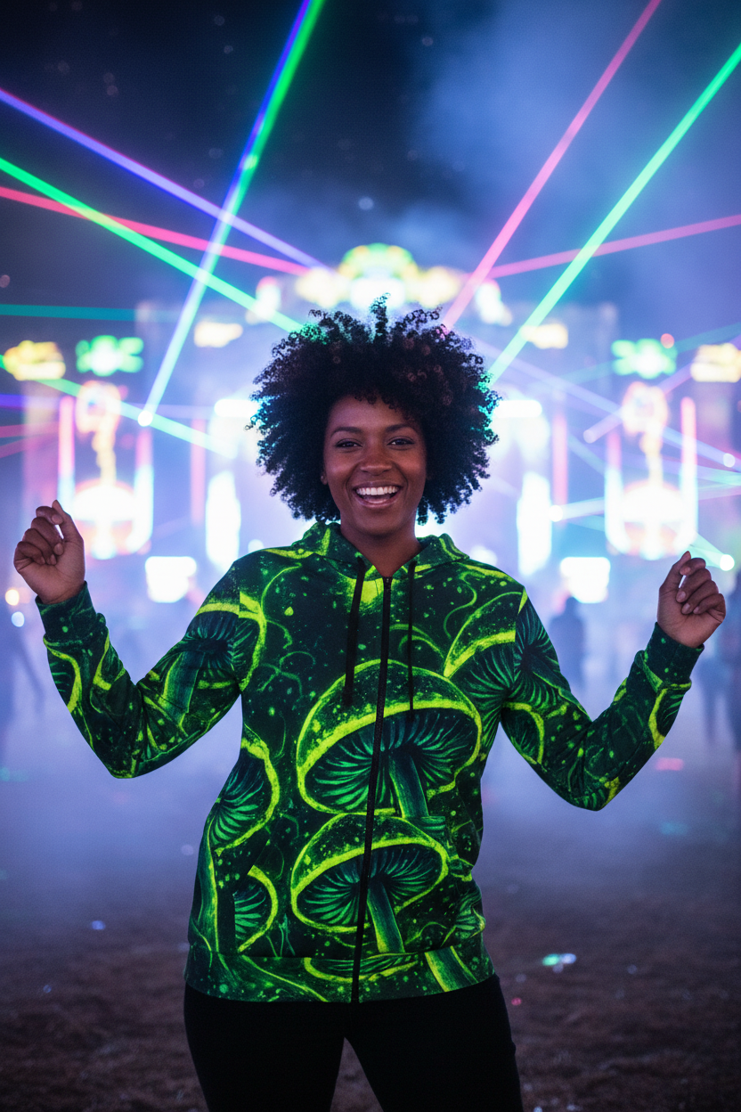 Psychedelic Neon Mushroom Athletic HoodieEmber Spirit Apparel