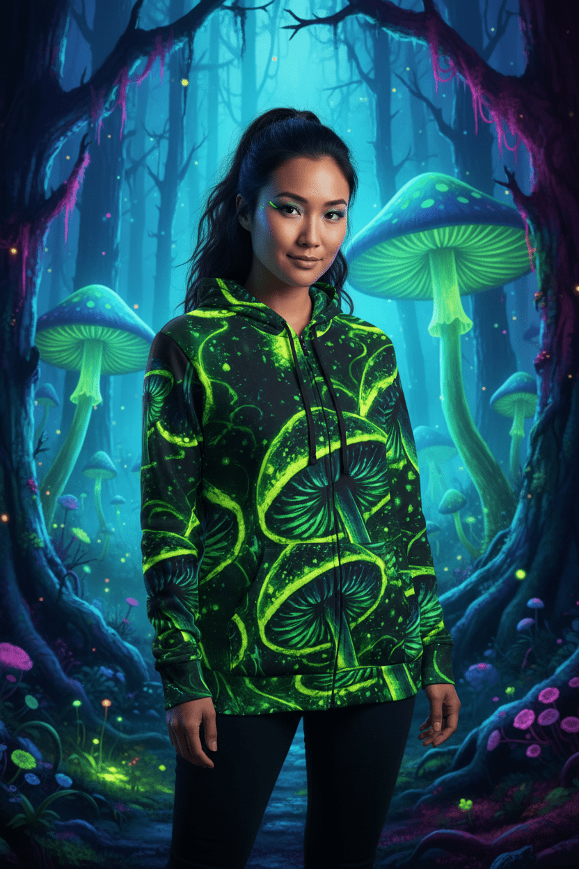 Psychedelic Neon Mushroom Athletic HoodieEmber Spirit Apparel