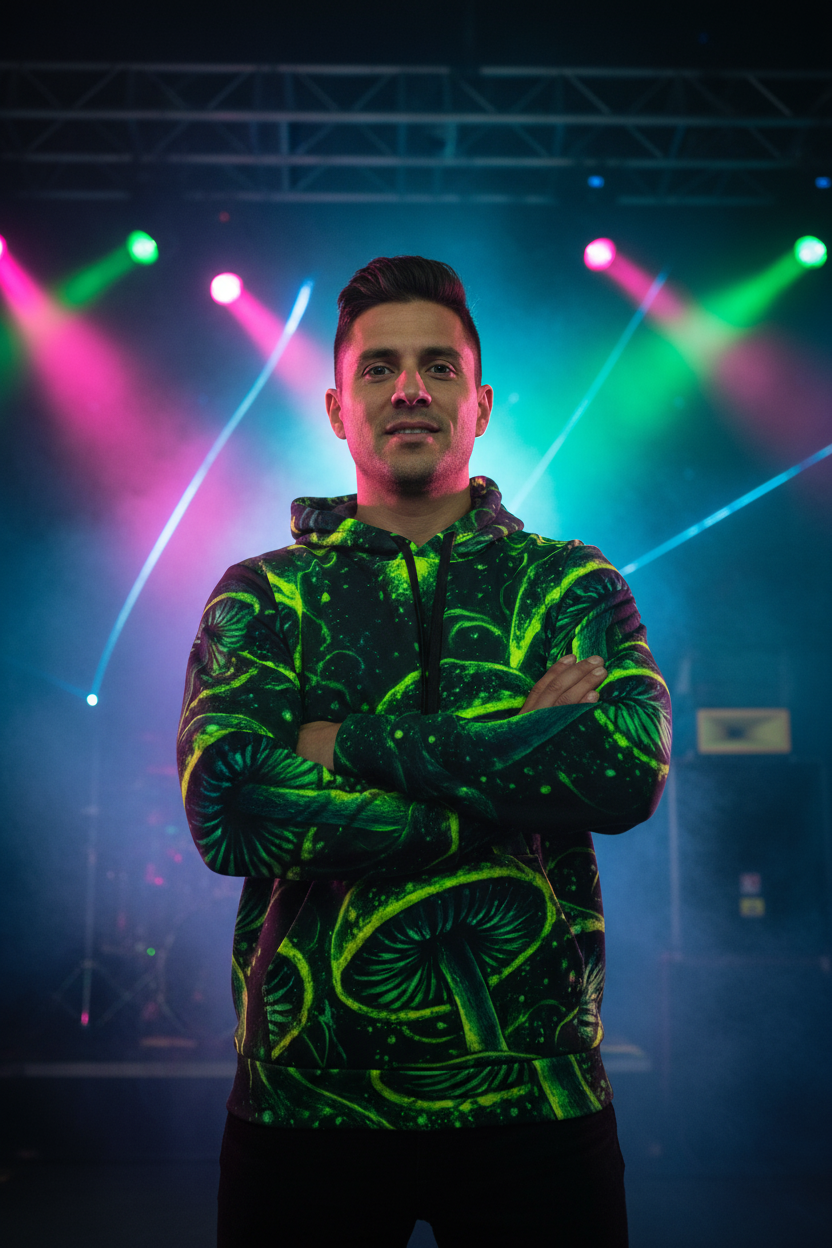 Psychedelic Neon Mushroom Athletic HoodieEmber Spirit Apparel
