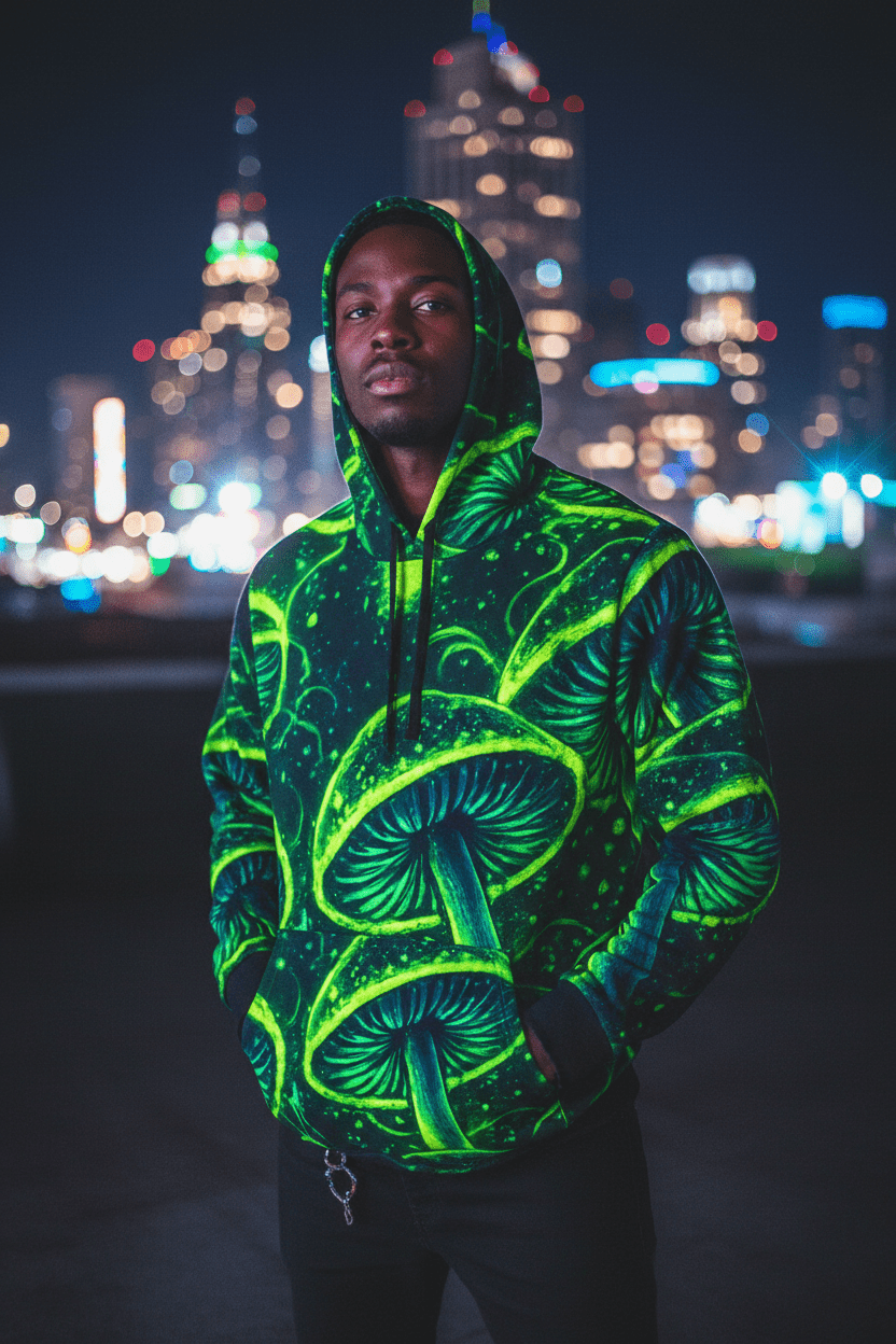 Psychedelic Neon Mushroom Athletic HoodieEmber Spirit Apparel