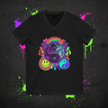 Psychedelic Yin Yang Dragon & Unicorn V - Neck Tee — Retro Rainbow Smiley GraphicEmber Spirit Apparel