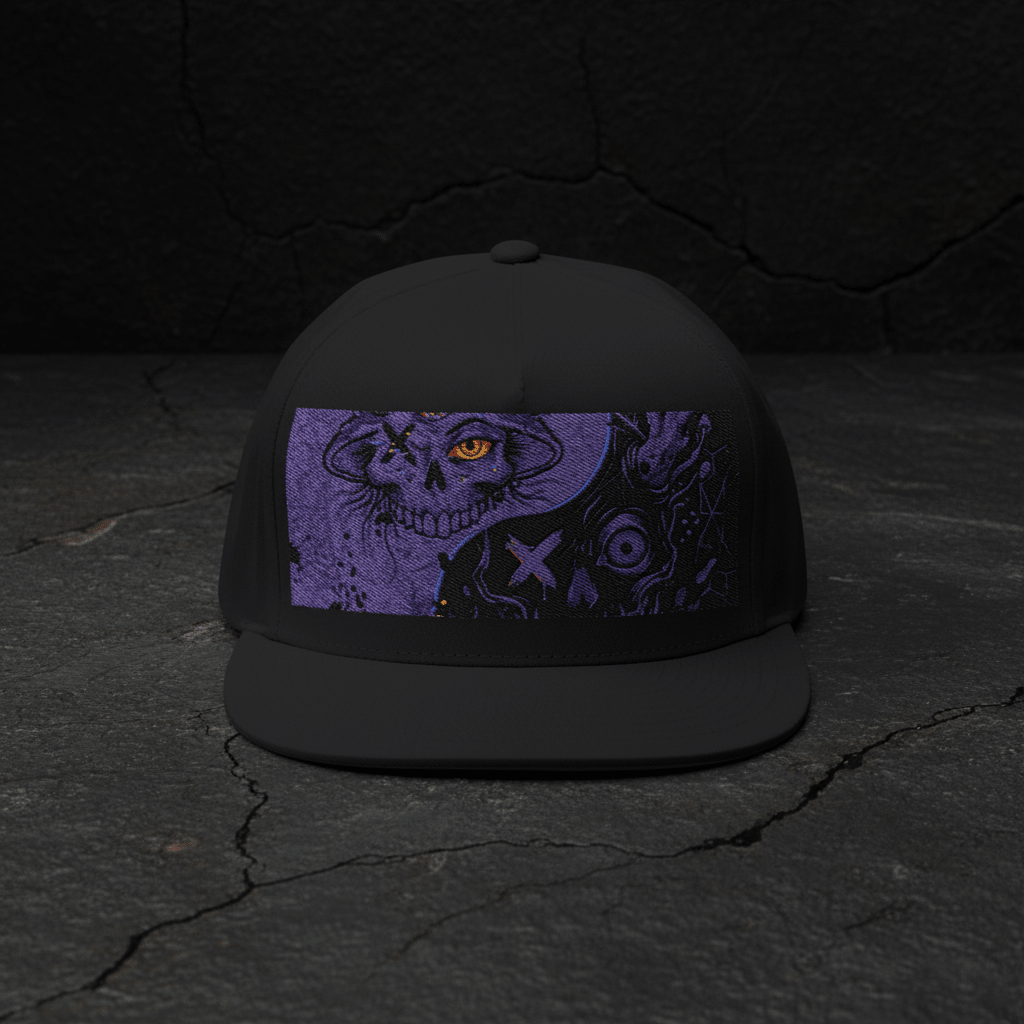 Purple Yin Yang Mushroom Embroidered Flat Bill CapEmber Spirit Apparel