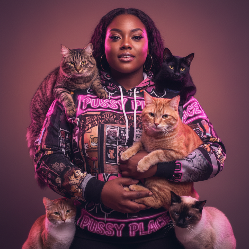 Pussy Place Hoodie Close-Up Square Mockup