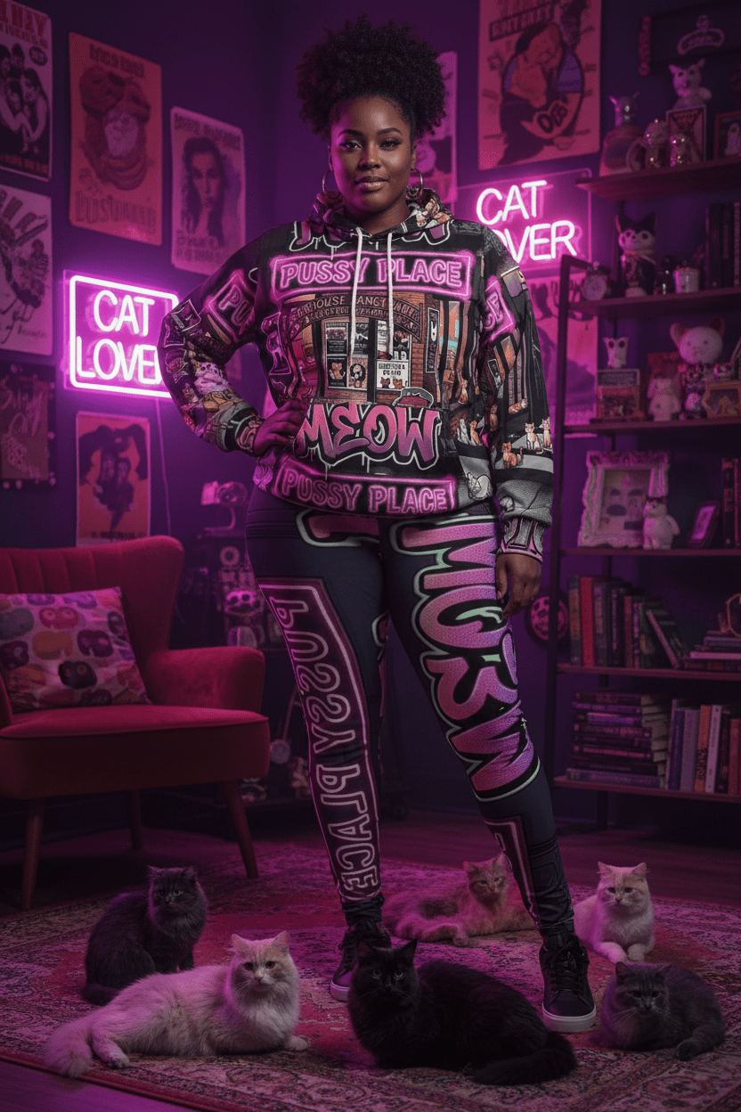 Pussy Place - Women's Cut & Sew Casual Leggings (AOP)Ember Spirit Apparel