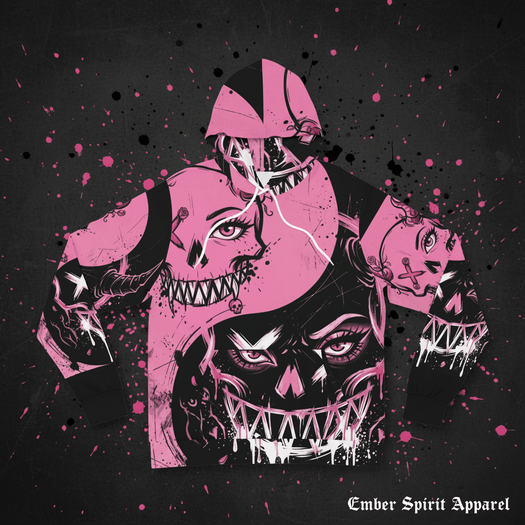 Queen of Darkness Pink Grunge Alternative Hoodie — Edgy All - Over Print Fashion HoodieEmber Spirit Apparel