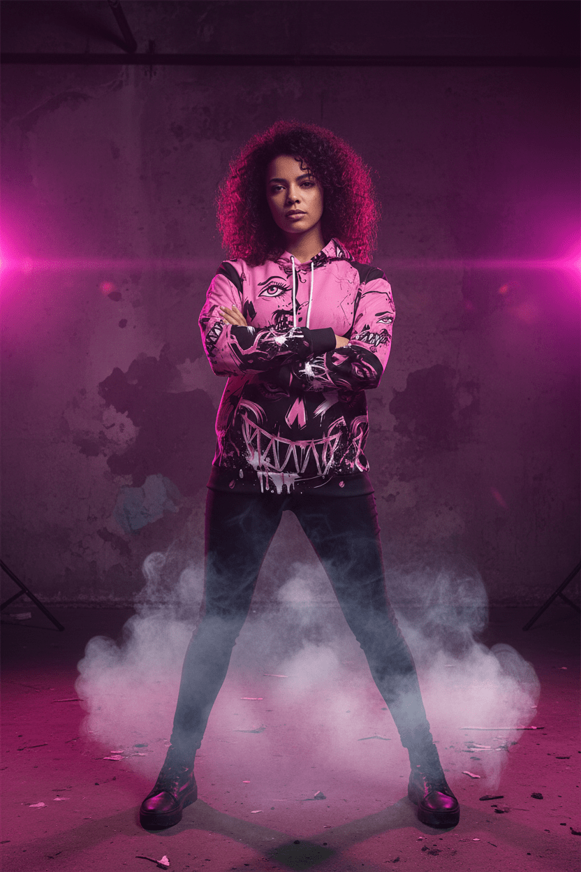 Queen of Darkness Pink Grunge Alternative Hoodie — Edgy All - Over Print Fashion HoodieEmber Spirit Apparel
