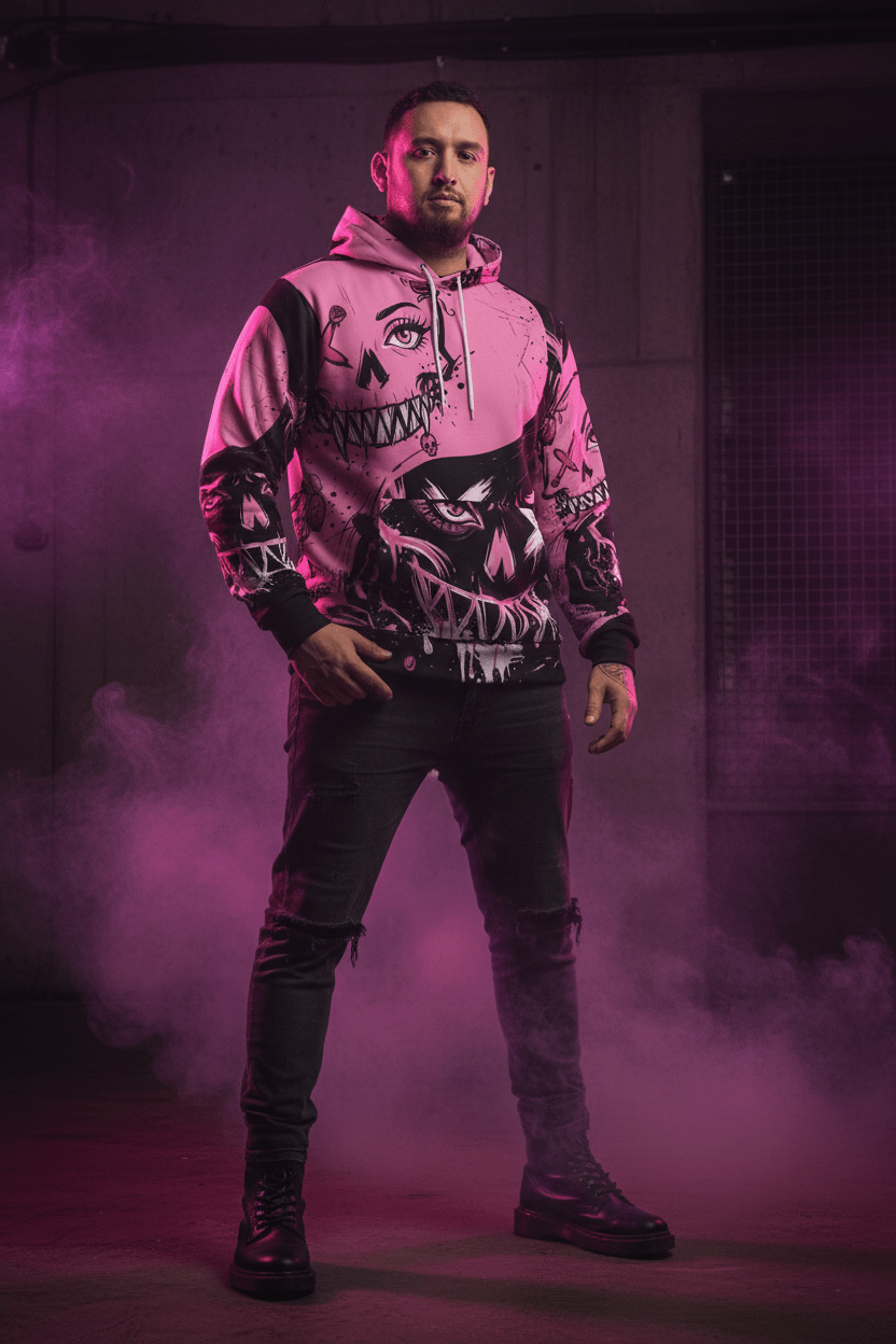 Queen of Darkness Pink Grunge Alternative Hoodie — Edgy All - Over Print Fashion HoodieEmber Spirit Apparel