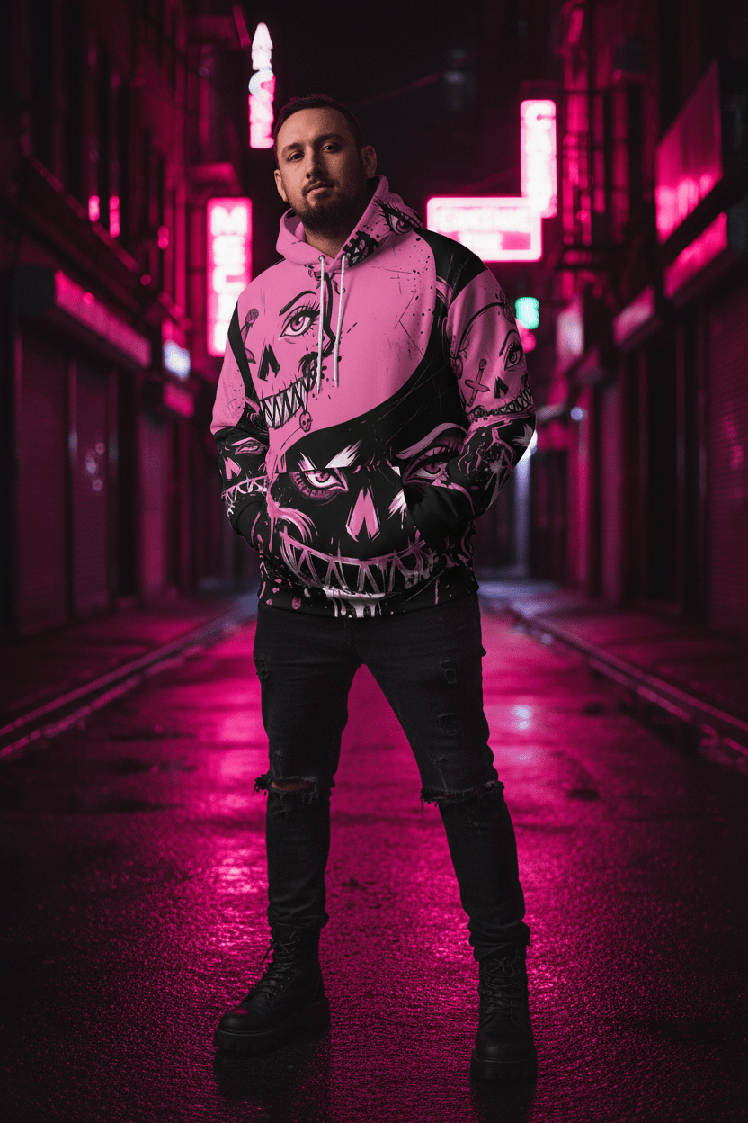 Queen of Darkness Pink Grunge Alternative Hoodie — Edgy All - Over Print Fashion HoodieEmber Spirit Apparel