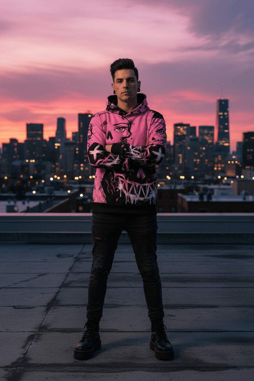 Queen of Darkness Pink Grunge Alternative Hoodie — Edgy All - Over Print Fashion HoodieEmber Spirit Apparel