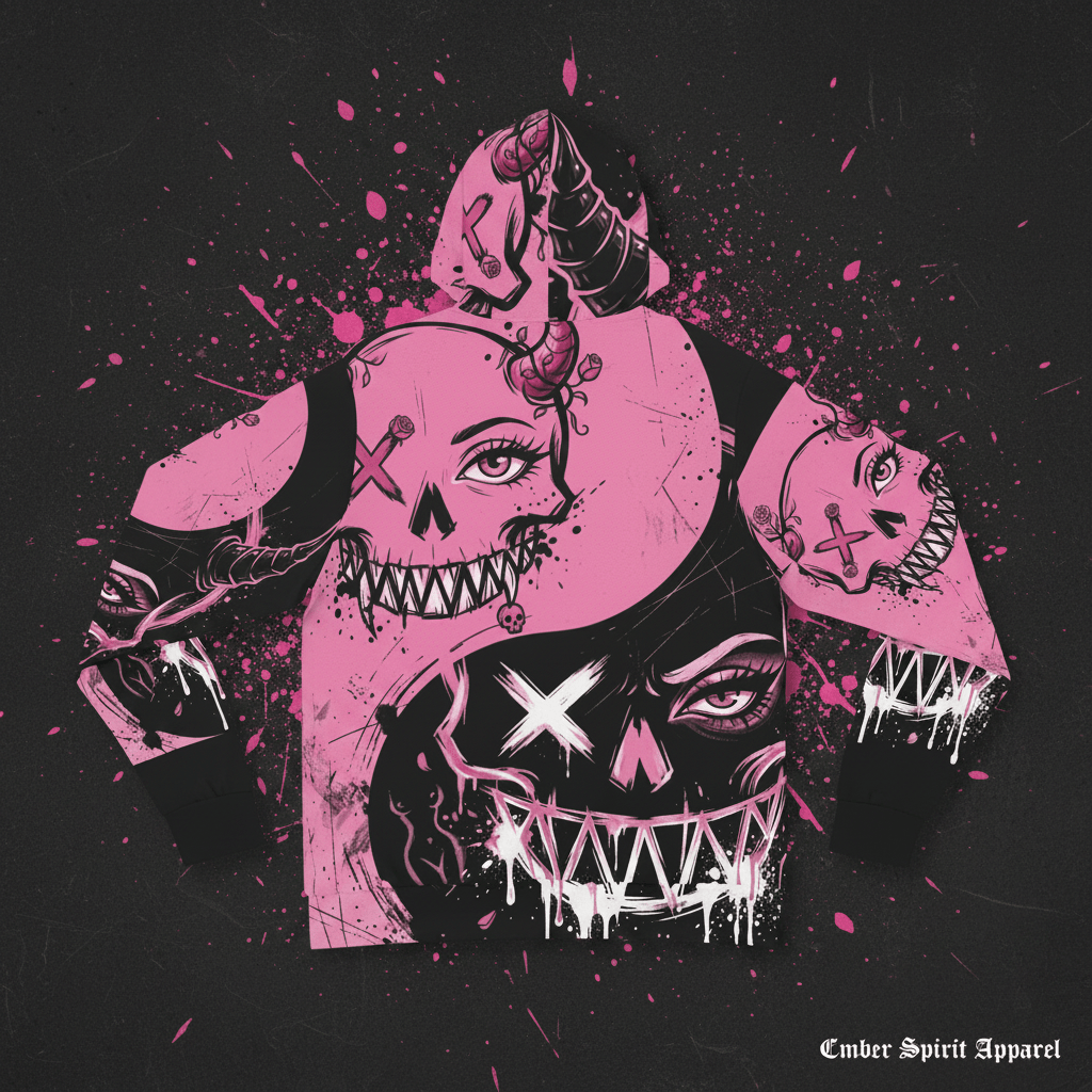 Queen of Darkness Pink Grunge Alternative Hoodie — Edgy All - Over Print Fashion HoodieEmber Spirit Apparel