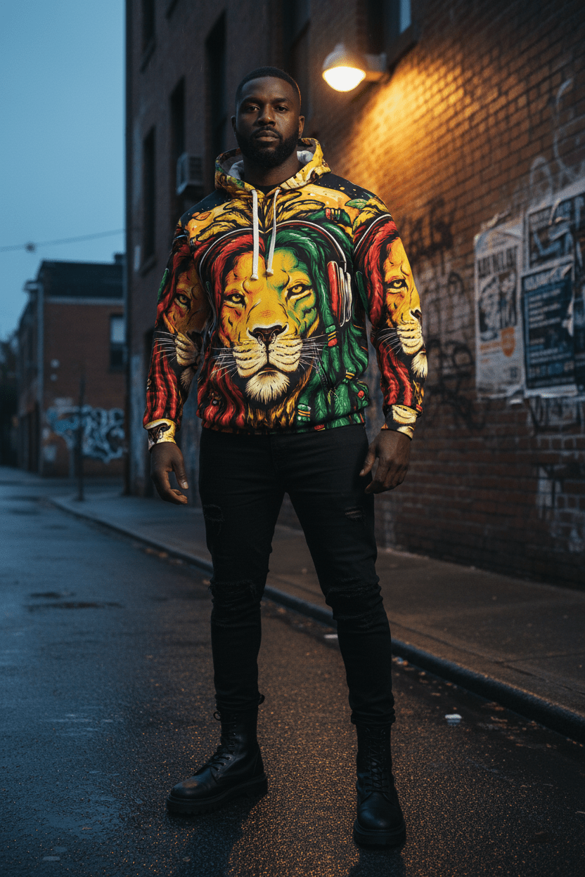 Rasta Lion Dreadlocks Hoodie – Reggae Lion Head All - Over PrintEmber Spirit Apparel