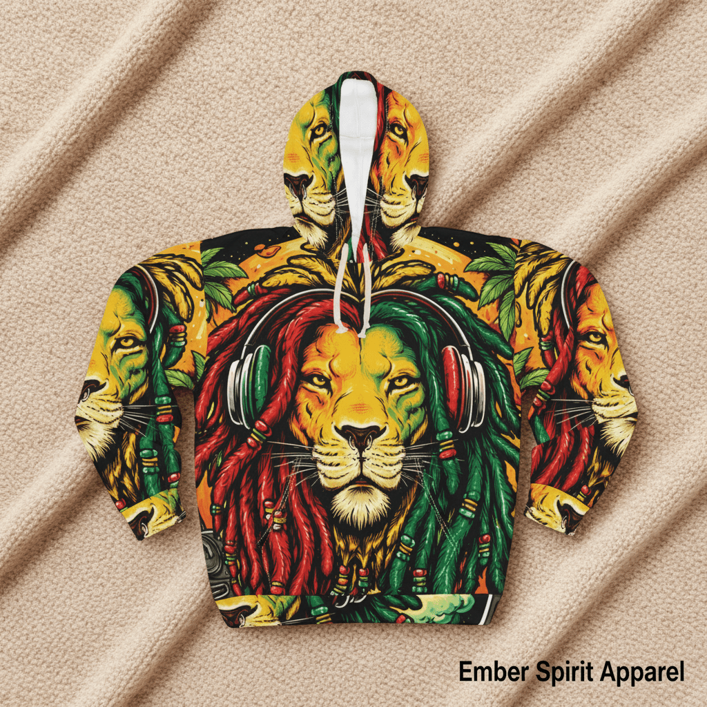 Rasta Lion Dreadlocks Hoodie – Reggae Lion Head All - Over PrintEmber Spirit Apparel