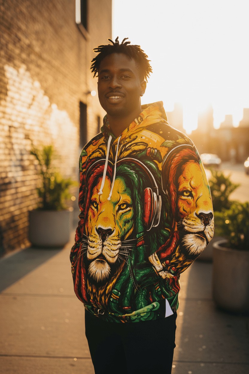 Rasta Lion Dreadlocks Hoodie – Reggae Lion Head All - Over PrintEmber Spirit Apparel