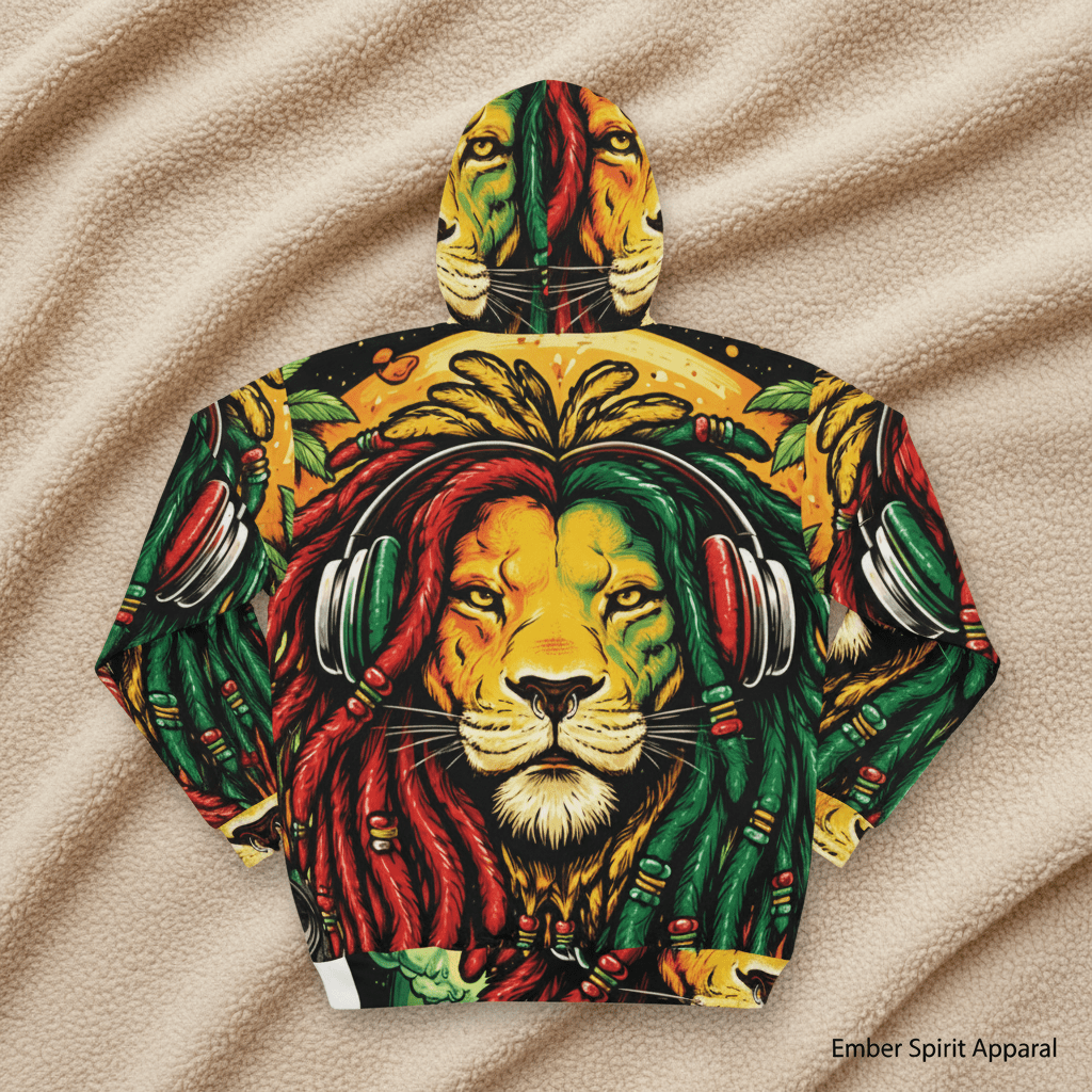 Rasta Lion Dreadlocks Hoodie – Reggae Lion Head All - Over PrintEmber Spirit Apparel