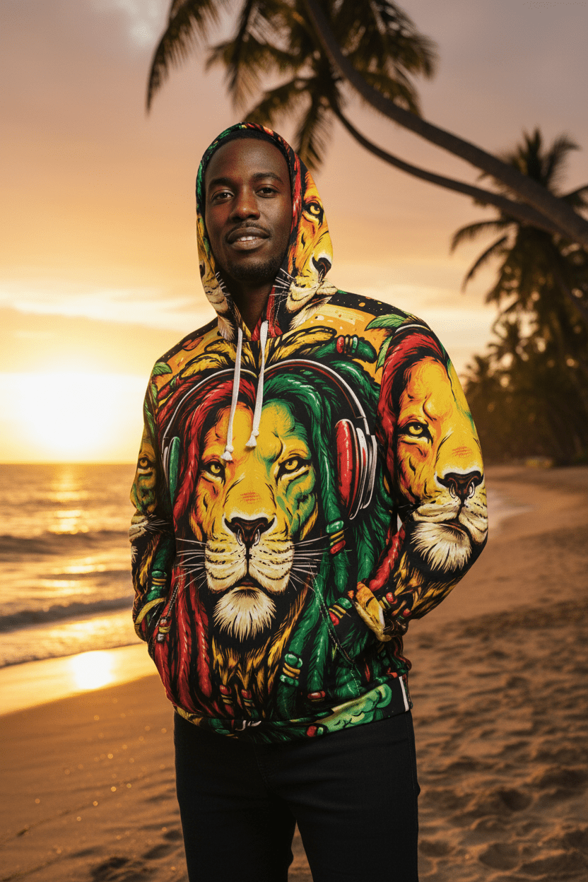 Rasta Lion Dreadlocks Hoodie – Reggae Lion Head All - Over PrintEmber Spirit Apparel