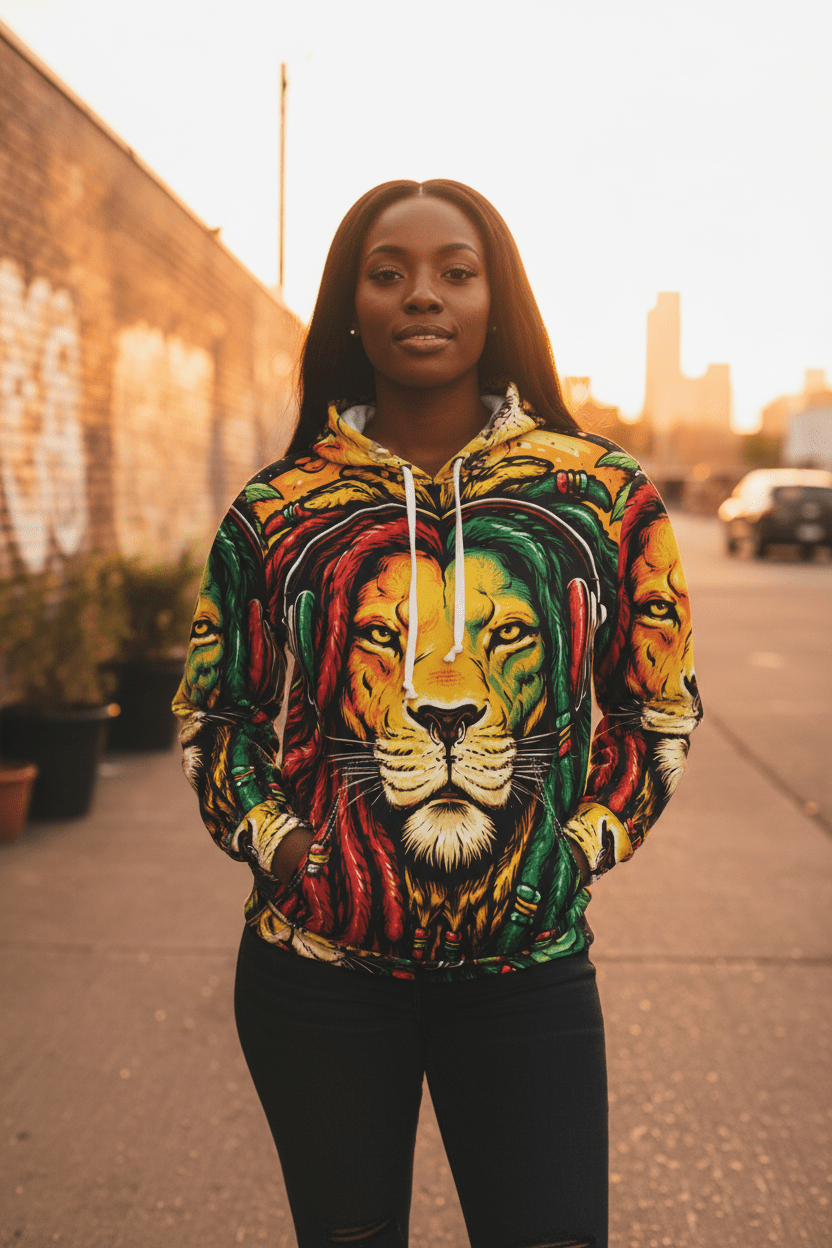 Rasta Lion Dreadlocks Hoodie – Reggae Lion Head All - Over PrintEmber Spirit Apparel