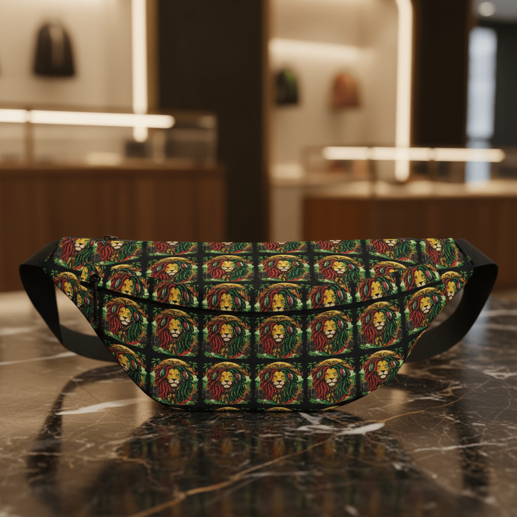 Rasta Lion Pattern Fanny Pack – Large Hip Bag with Reggae ColorsEmber Spirit Apparel